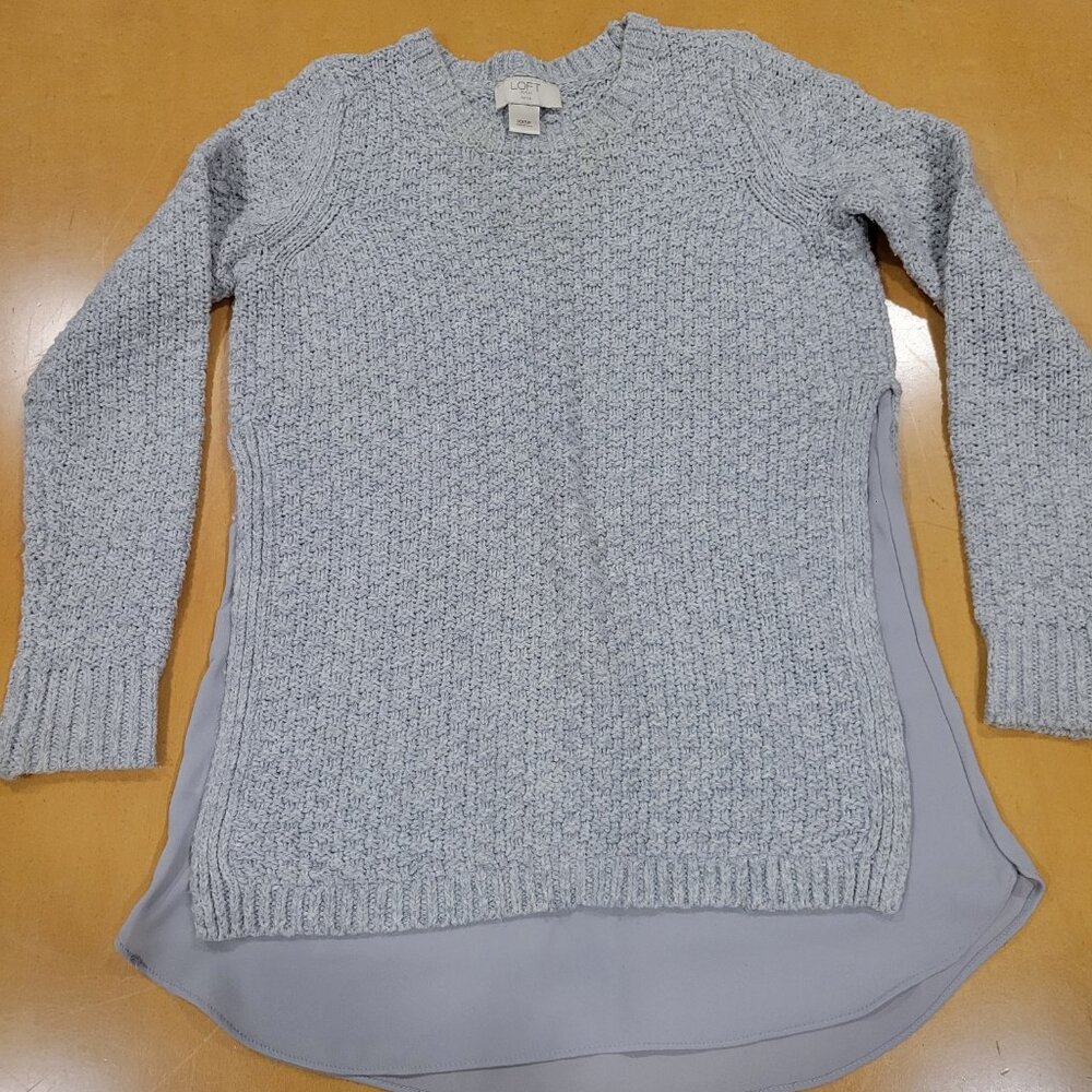 LOFT Light Blue Knit Sweater with Chiffon Hem – XXSP